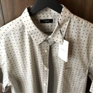 Men’s Theory Bruner Dot Print Gray Short Sleeve Shirt XL NWT $50